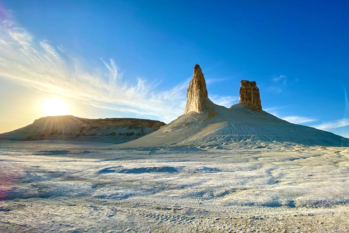 Sunset view Ustyurt Plateau in Kazakhstan's Boszhira tract