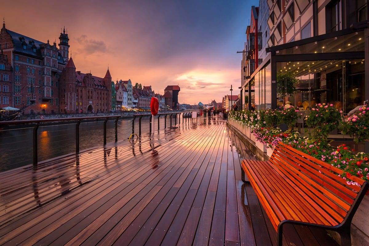 Early evening in Gdansk with the old town and Motlawa River