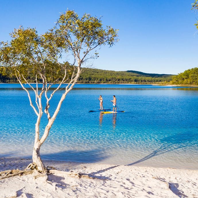Paddleboarding on Lake McKenzie, Fraser Island