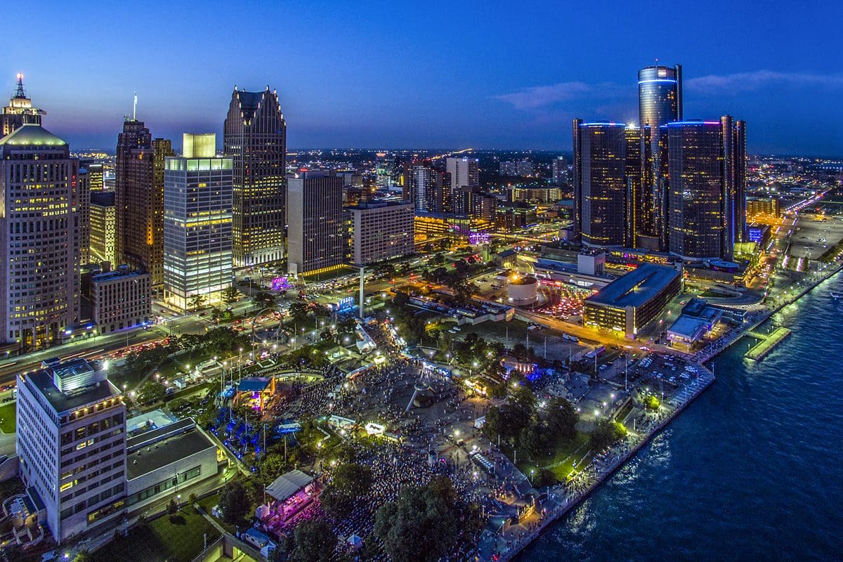 Hart Plaza at night - Visit Detroit/Lit Vito Palmisano