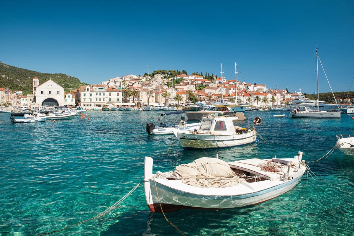 Hvar island harbour boats