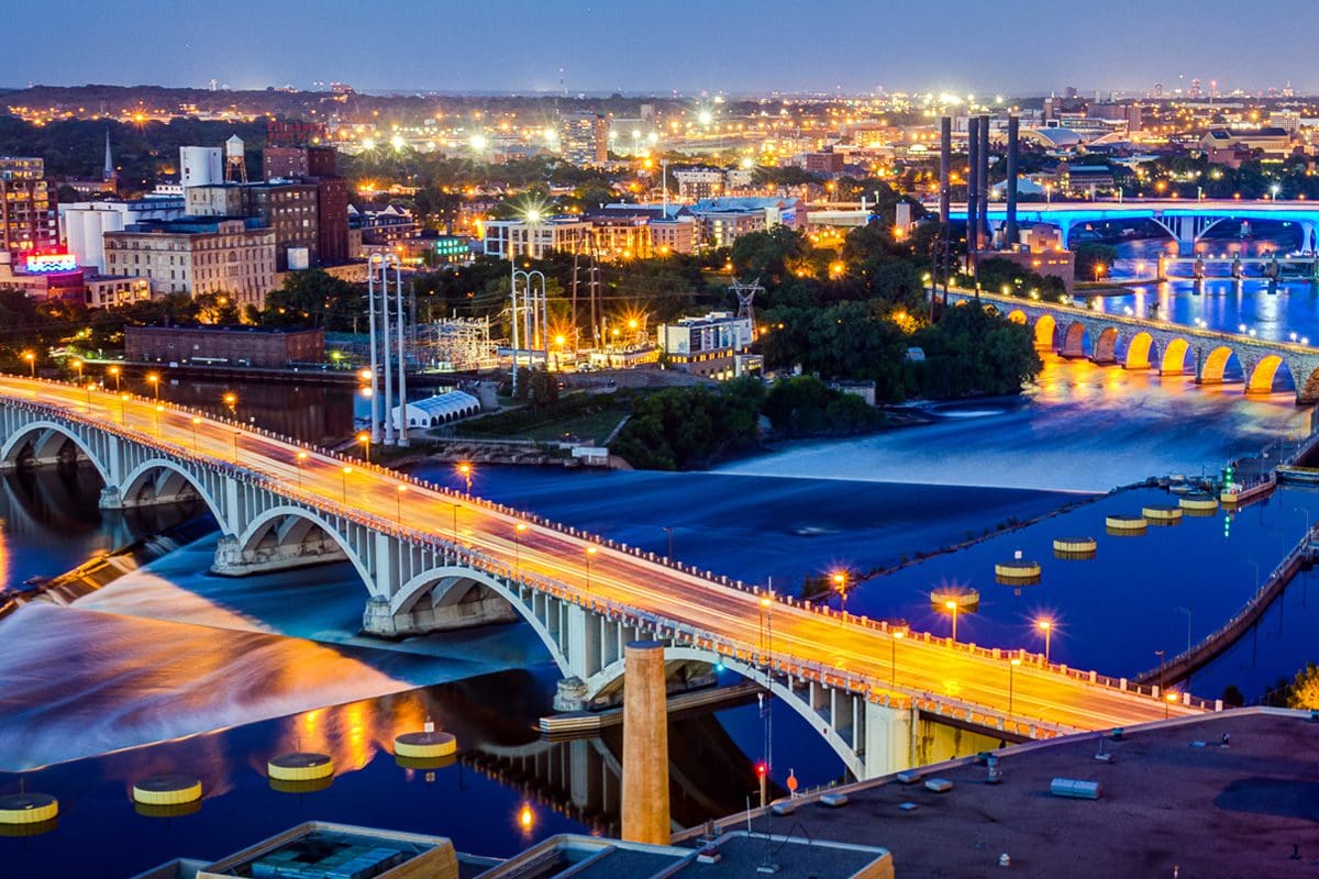 Minneapolis illuminated at night - Explore Minnesota/Greg Lundgren