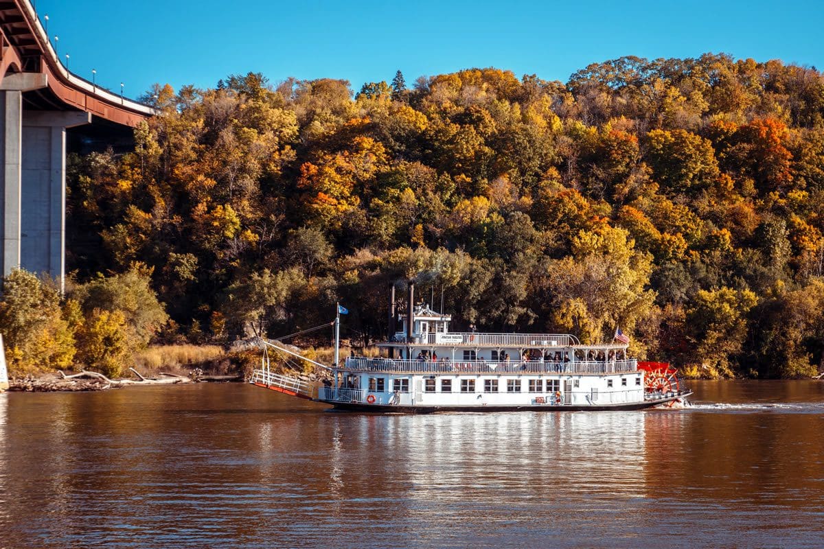 Padelford riverboat in the fall on the Mississippi River - Visit Saint Paul