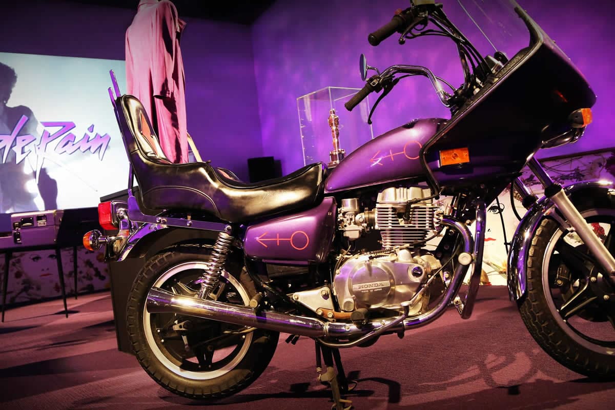Paisley Park Purple Rain motorcycle exhibit - Explore Minnesota