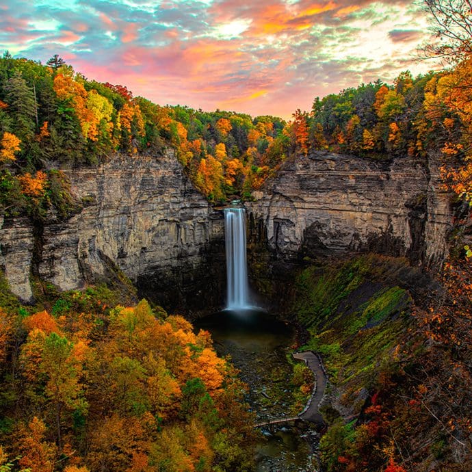 Sunset over Taughannock Falls, New York State