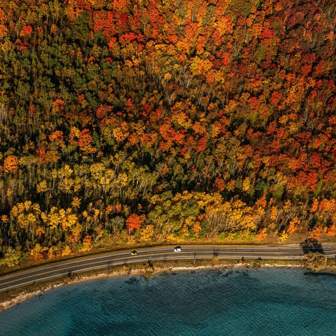 Aerial autumn drive - Pure Michigan/Ryan Donnell Aerial autumn drive - Pure Michigan/Ryan Donnell