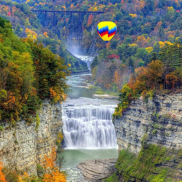Hot air balloon over Finger Lakes, Letchworth State Park - ILoveNY