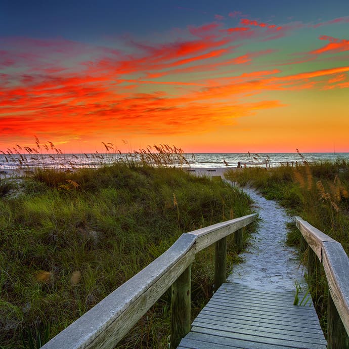 Boardwalk to sunset, Indian Rocks Beach - VisitStPeteClearwater.com/Steven P. Widoff Boardwalk to sunset, Indian Rocks Beach - VisitStPeteClearwater.com/Steven P. Widoff