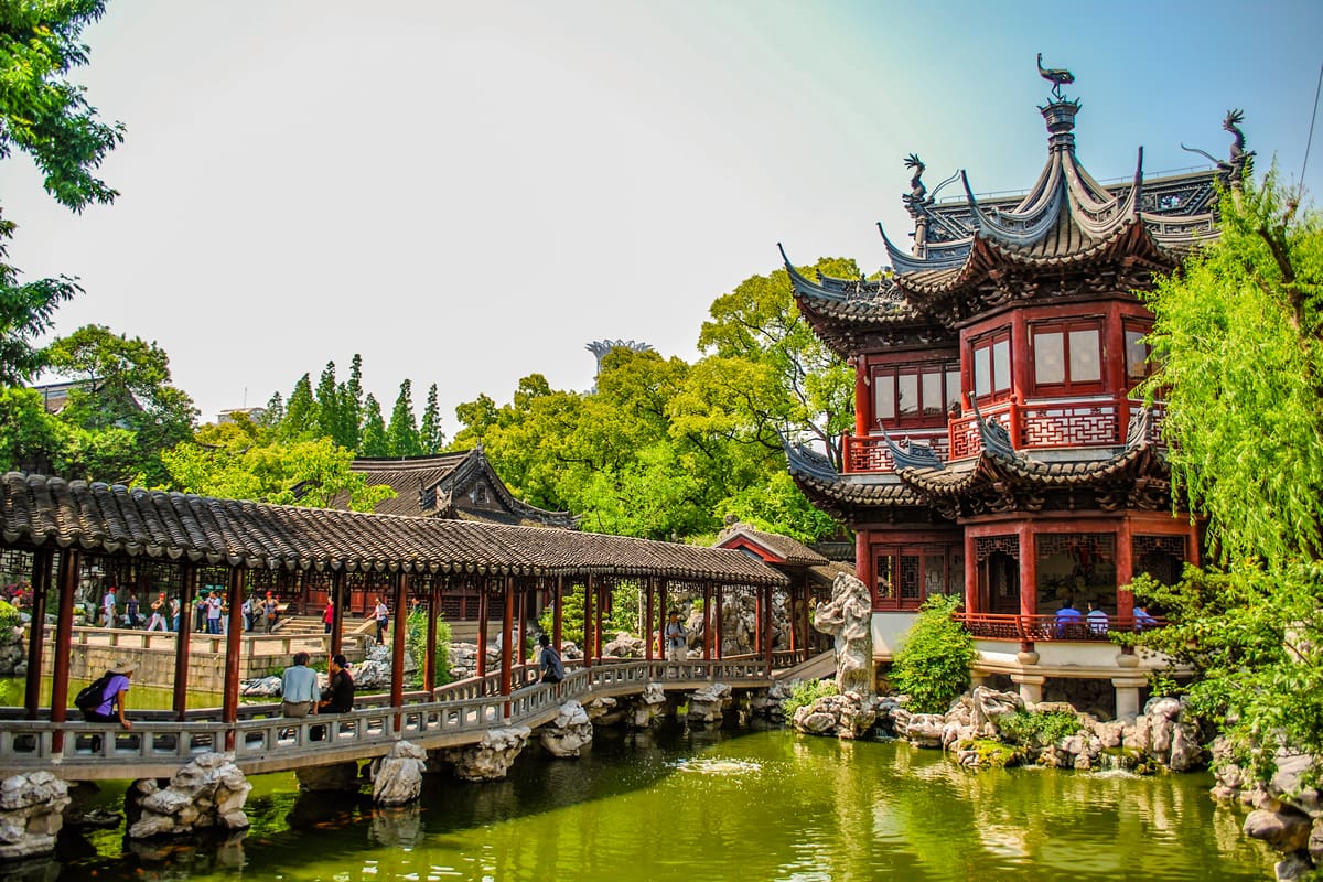 Covered bridge in the Yu Yuan Tea Garden, Shanghai, China