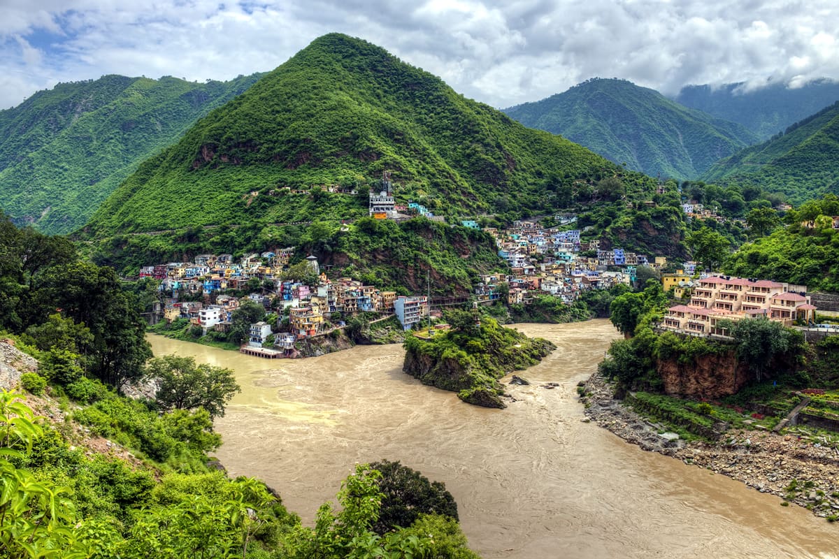 Confluence of the Ganges forming between the Bhagirathi and Alaknanda Rivers in Devprayag, India