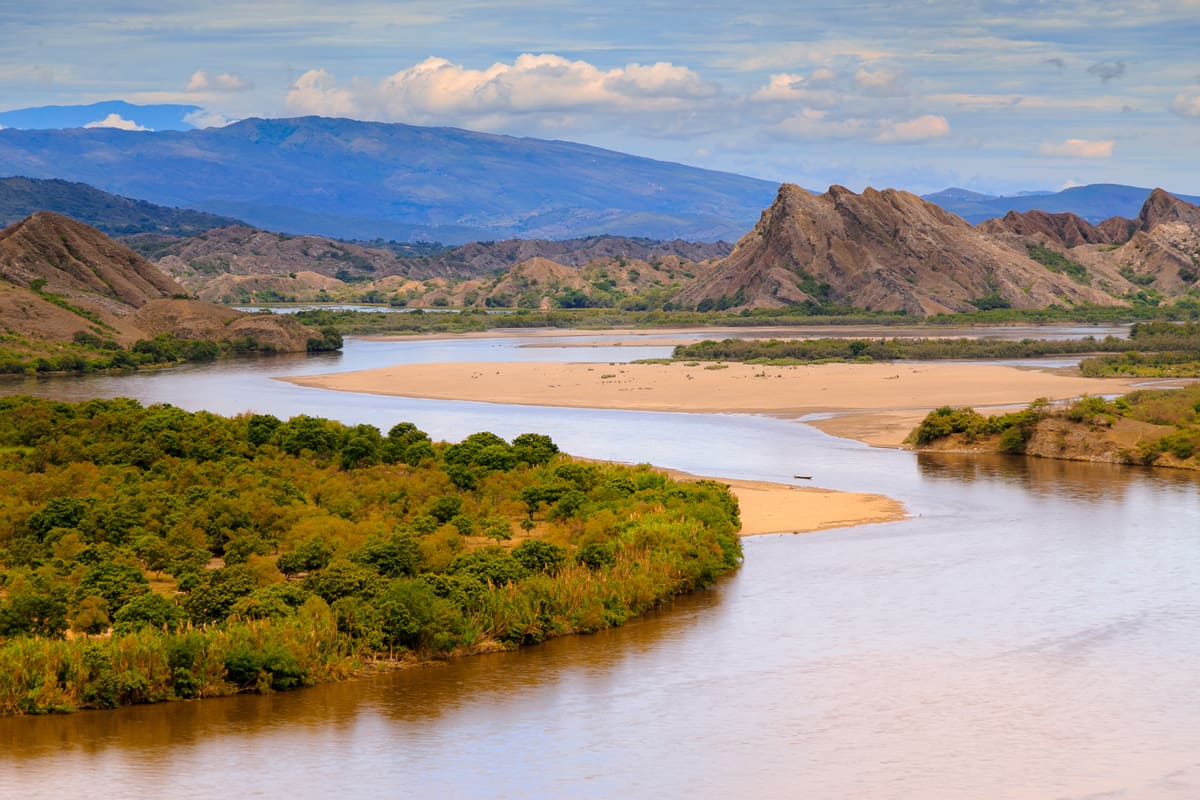 Rocky landscape on the banks of the Magdalena River, Colombia