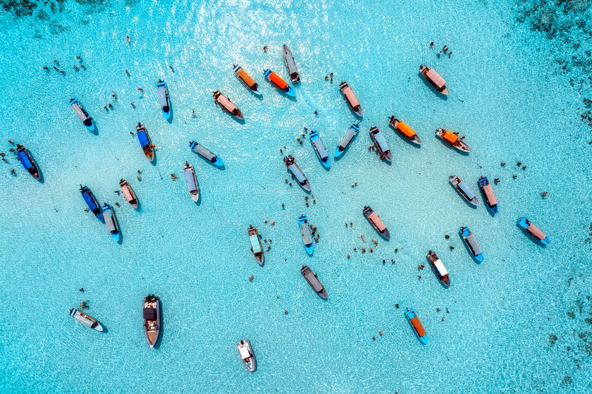 Colourful boats off Mnemba Island, Zanzibar