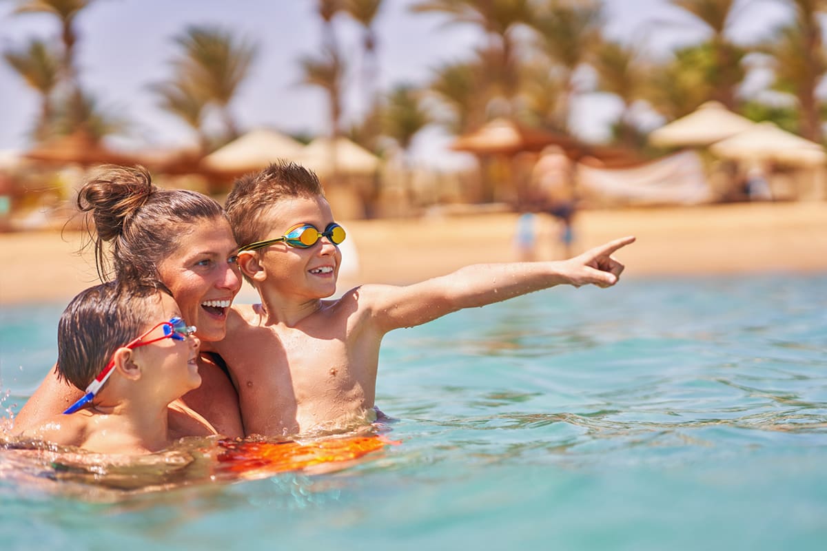 Family enjoying the Red Sea waters, Hurghada