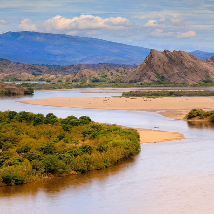 Rocky landscape on the banks of the Magdalena River, Colombia