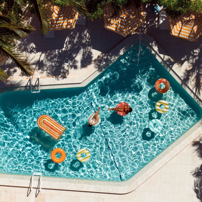 Aerial pool view at Mello on the Beach Aerial pool view at Mello on the Beach