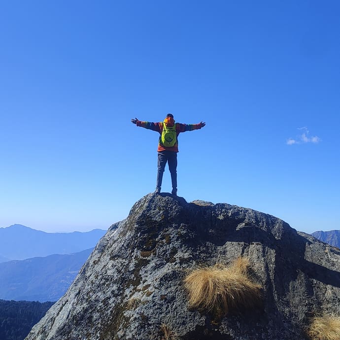 Man on mountain ridge