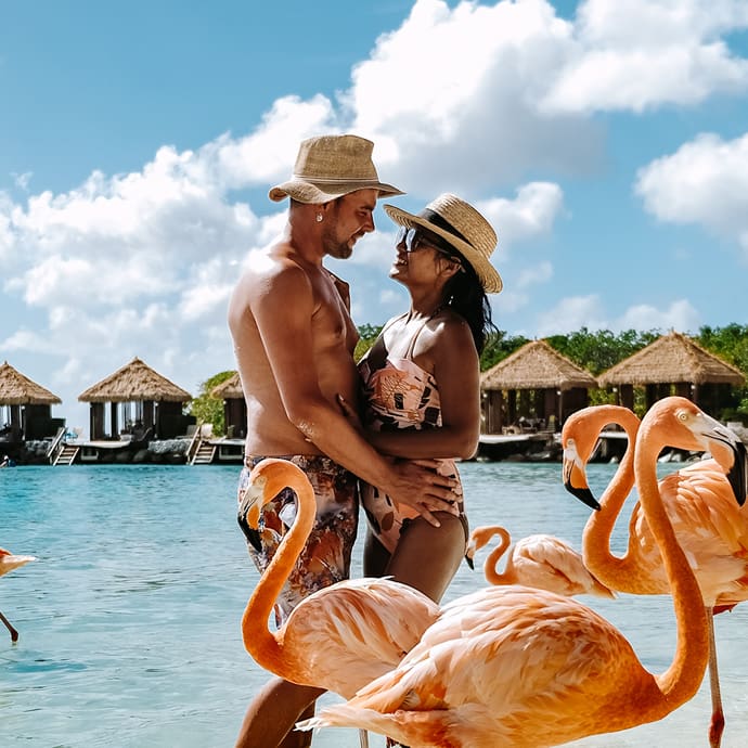Flamingo Beach, located on the private beach of the Renaissance Aruba Resort