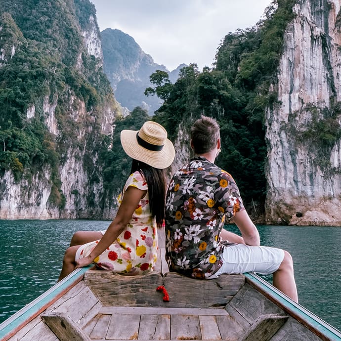 Long-tail boat cruise on Cheow Lan Lake in Khao Sok National Park, Thailand